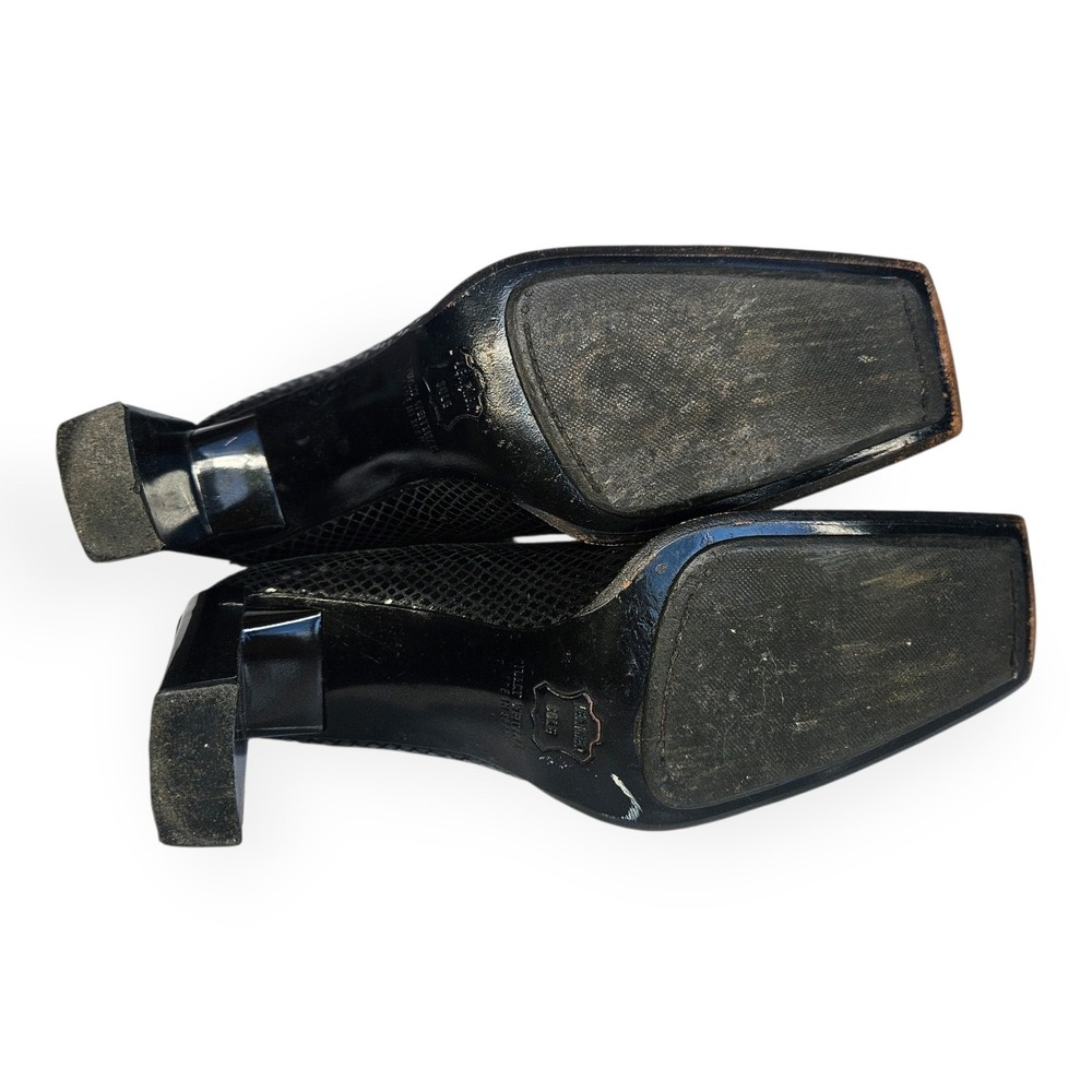 Stuart Weitzman Black Snake Embossed Leather Square Toe Block Heel Boots 8.5 AA - Picture 6 of 9